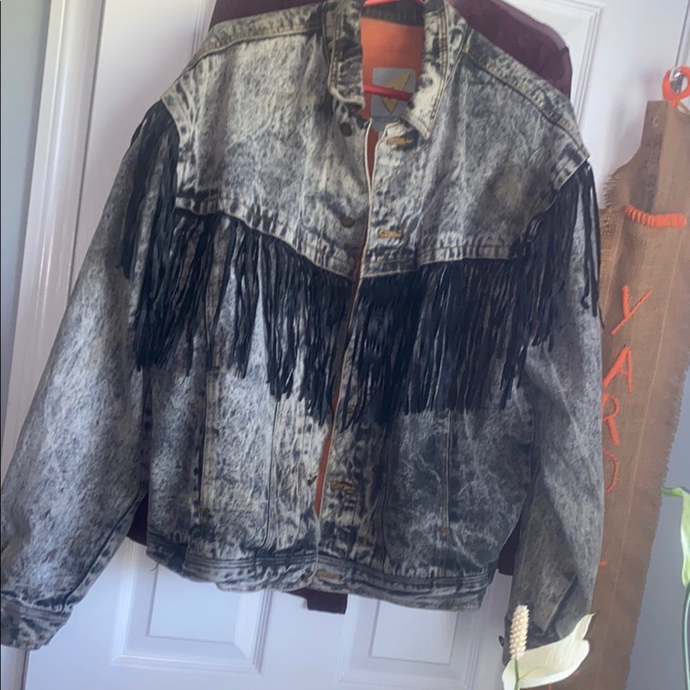 Fringe Denim Jacket in Black and Gray - Unisex